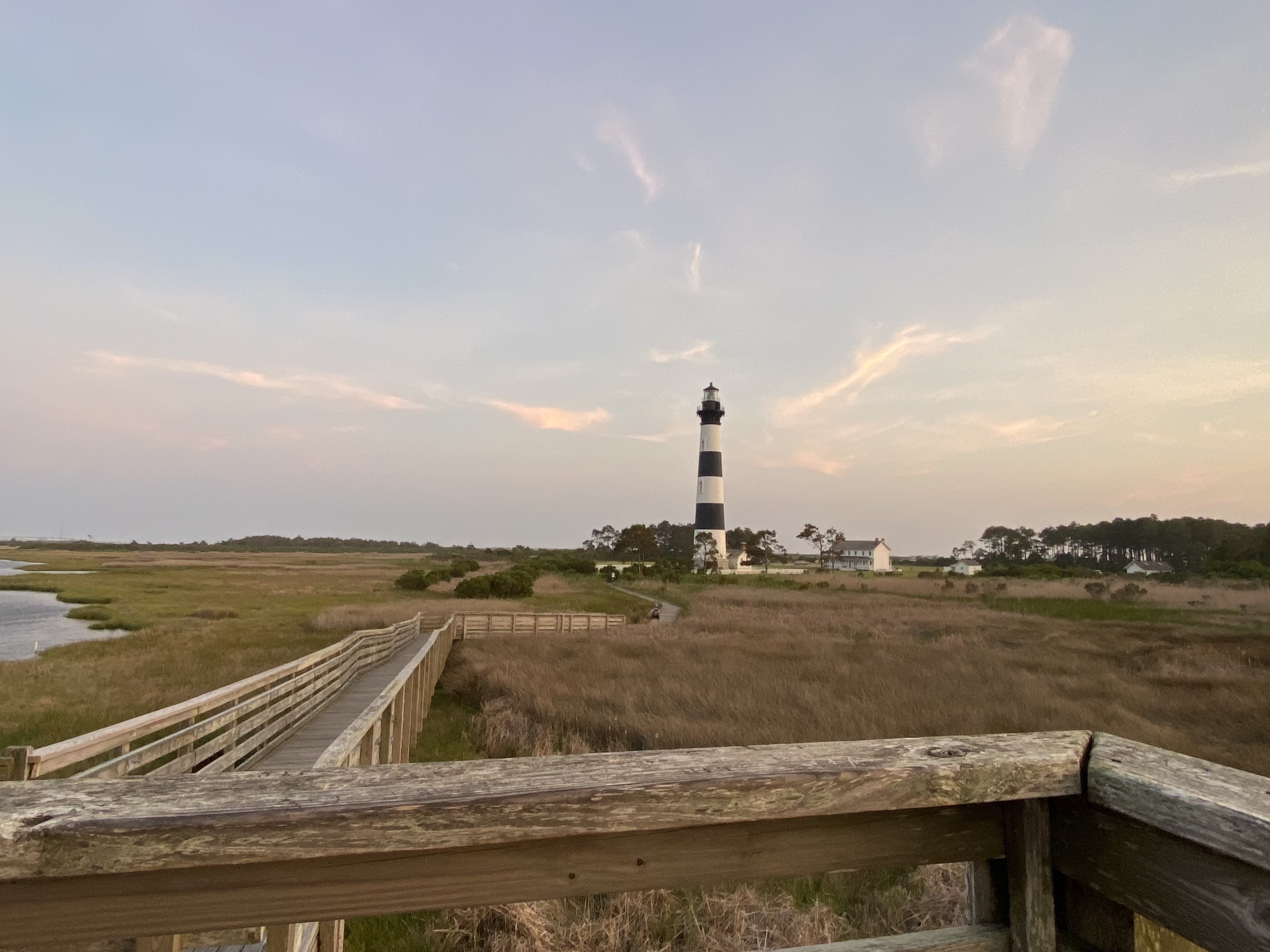 Bodie Island Lighthouse view from overlook at sunset