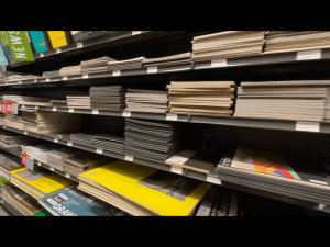 Shelves of paper in Blick Art Materials in DC