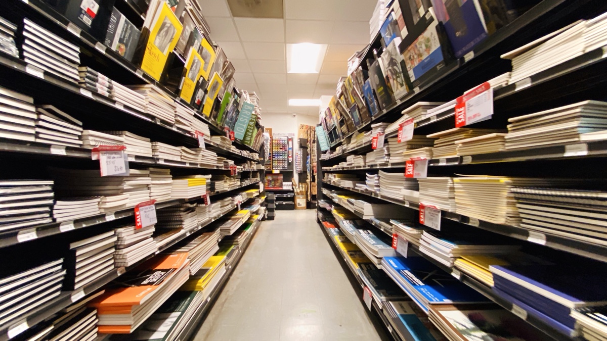 The paper aisle of Blick Art Materials in DC