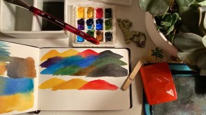 watercolor mountain pattern I painted in a book on my desk 